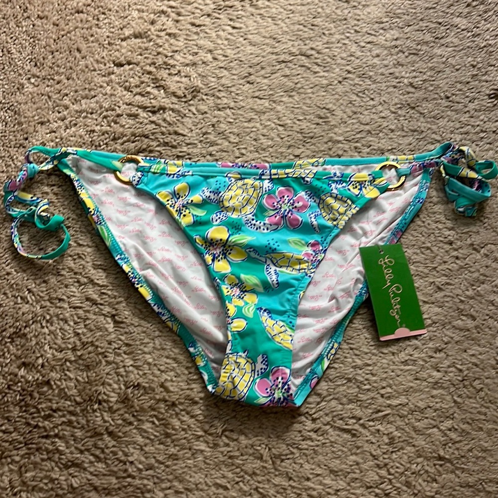 NWT string bikini bottom moving slowly swim turtle floral